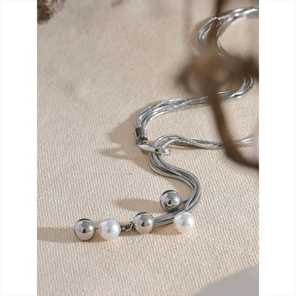 Mermaid's Treasure - Silver Multi Layer Long Necklace with Pearls