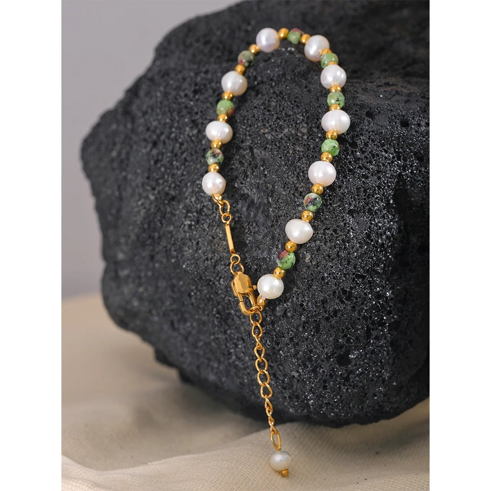 Extra Abundance - Green Jasper and Pearls Bracelet