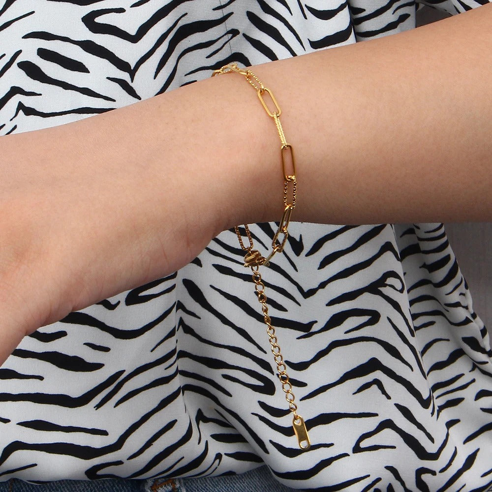 Paper Clip 18K Gold Chain Bracelet Stainless Steel