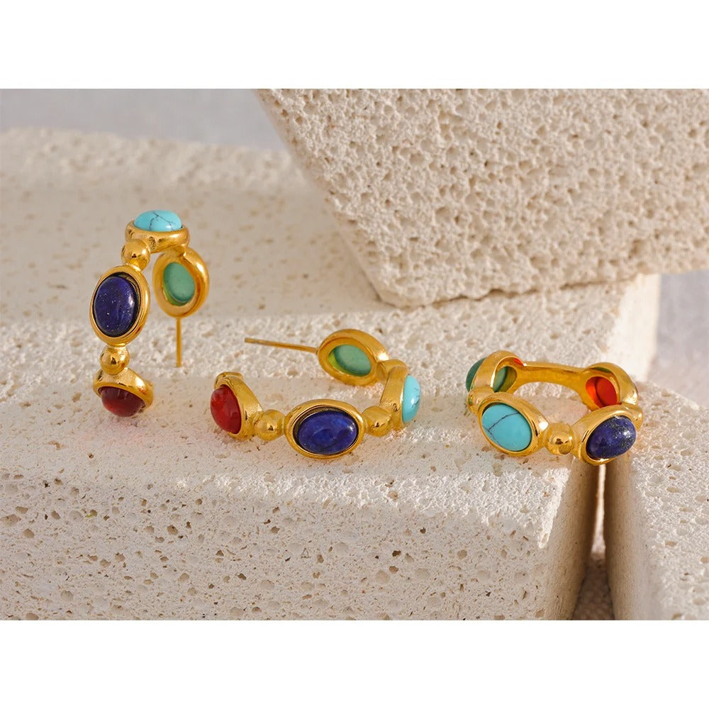 Delicate Guidence - Gold Hoop Earrings with Gemstones