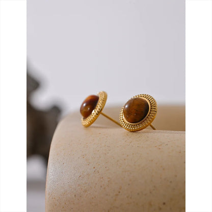 Harness Strength - Gold Stud Earrings with Tiger's Eye