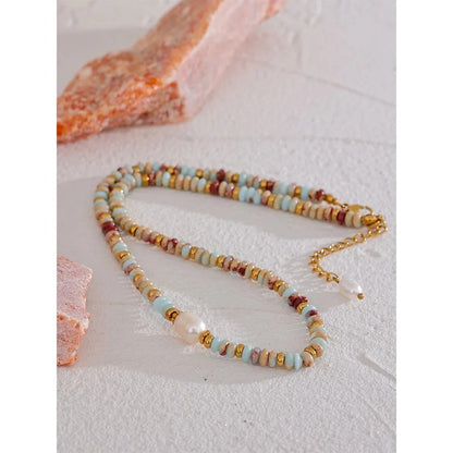 Open and Balanced - Jasper Necklace with Pearl