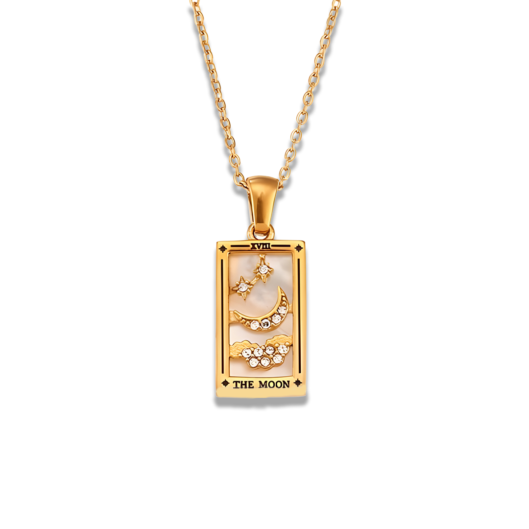 The Moon - Tarot card Dainty 18k Necklace with Silver Enamel