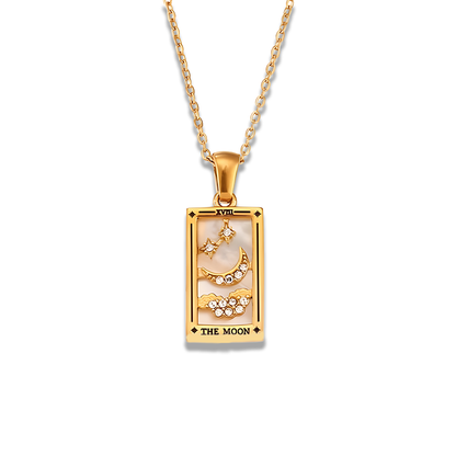 The Moon - Tarot card Dainty 18k Necklace with Silver Enamel