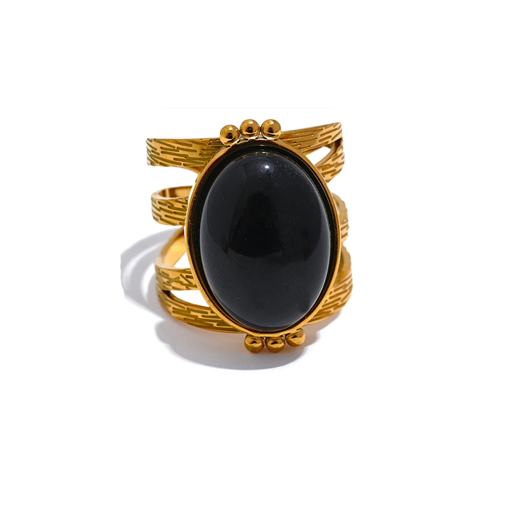 Bounce Back - Gold Adjustable Ring with Gemstone