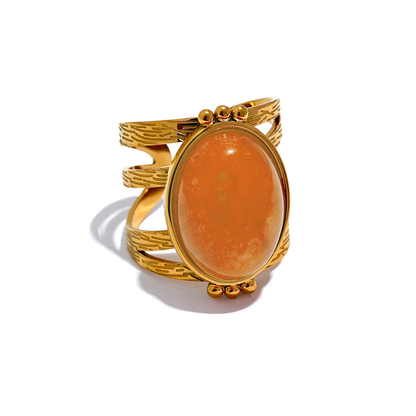 Bounce Back - Gold Adjustable Ring with Gemstone