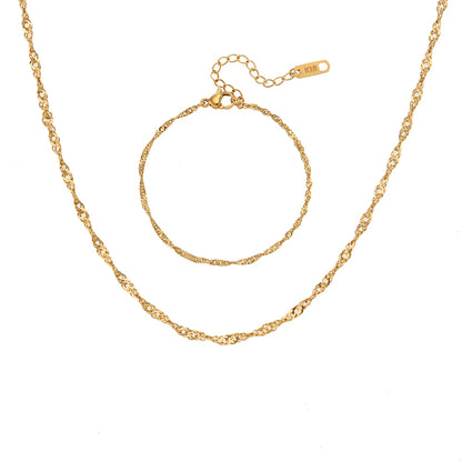 Twisted Gold Necklace and Bracelet Dainty Set