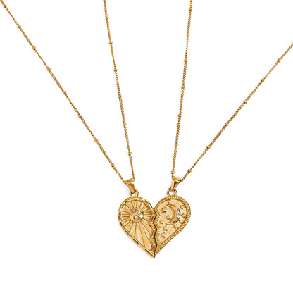 Eternal Bond – Sun & Moon Heart Necklace Set