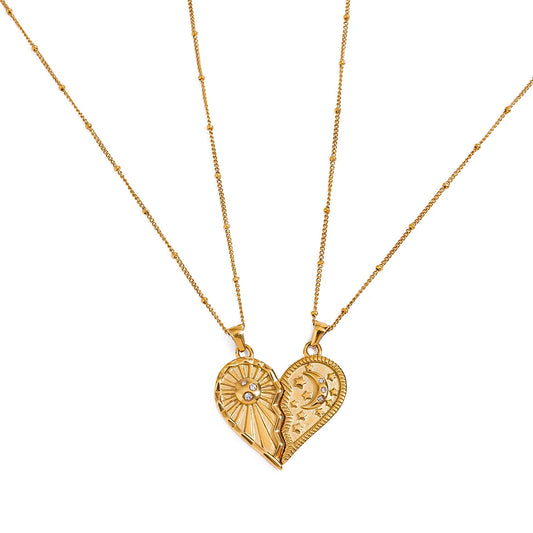 Eternal Bond – Sun & Moon Heart Necklace Set