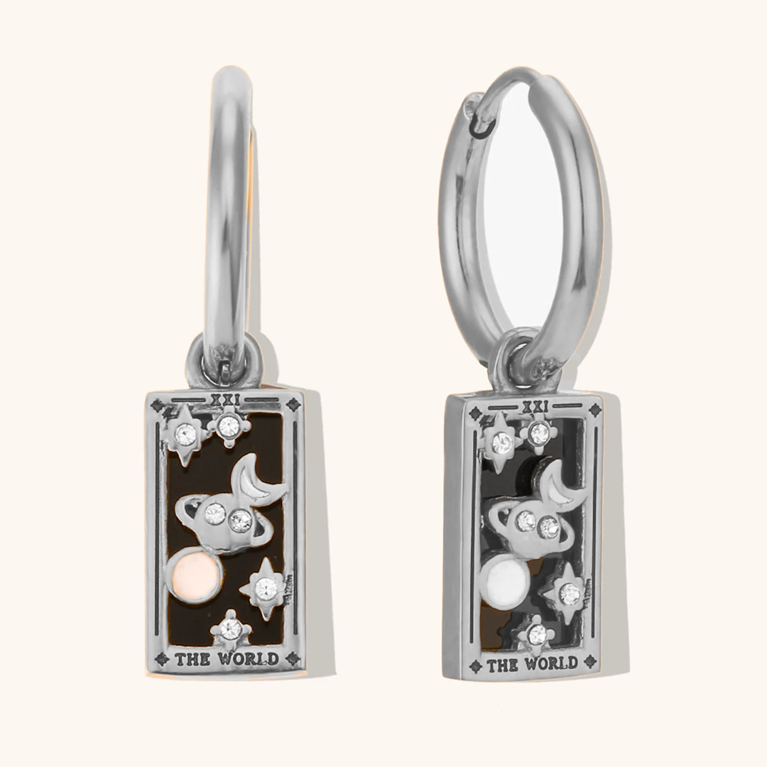 The World - Tarot Card Gold | Silver Hoop Earrings