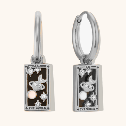The World - Tarot Card Gold | Silver Hoop Earrings