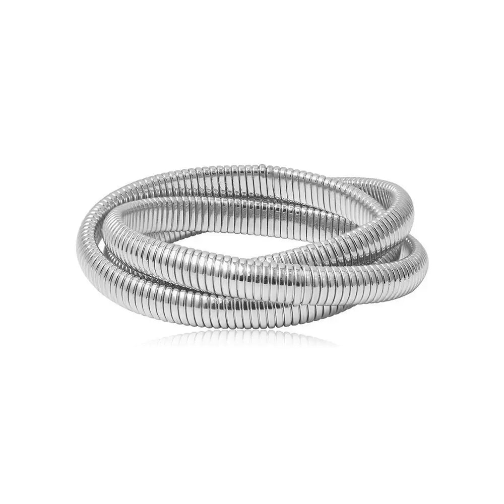 Twisted Majesty - Silver Elastic Wide Twisted Bracelet