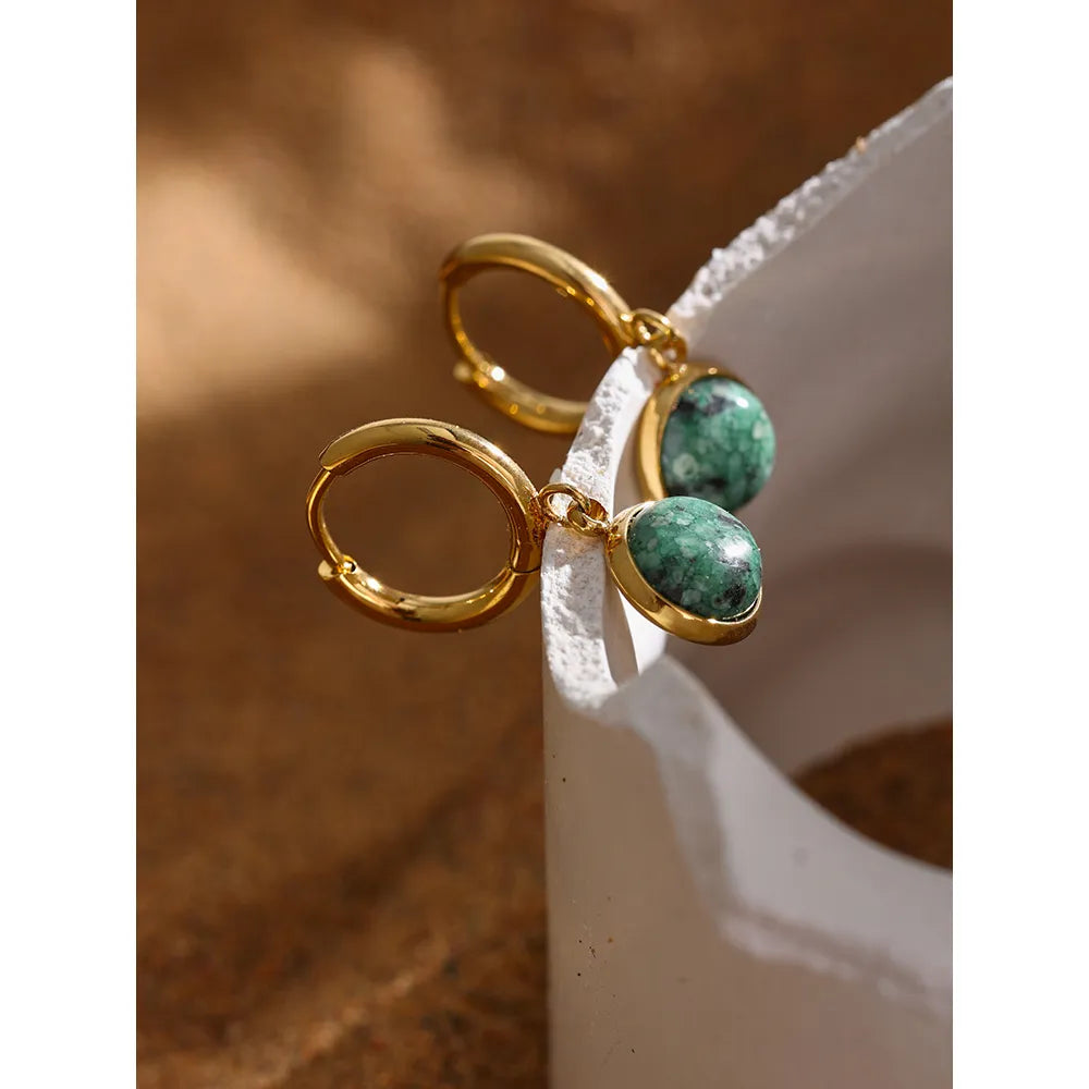 Calm Way - Hoop Earrings with Green African Jasper Drop