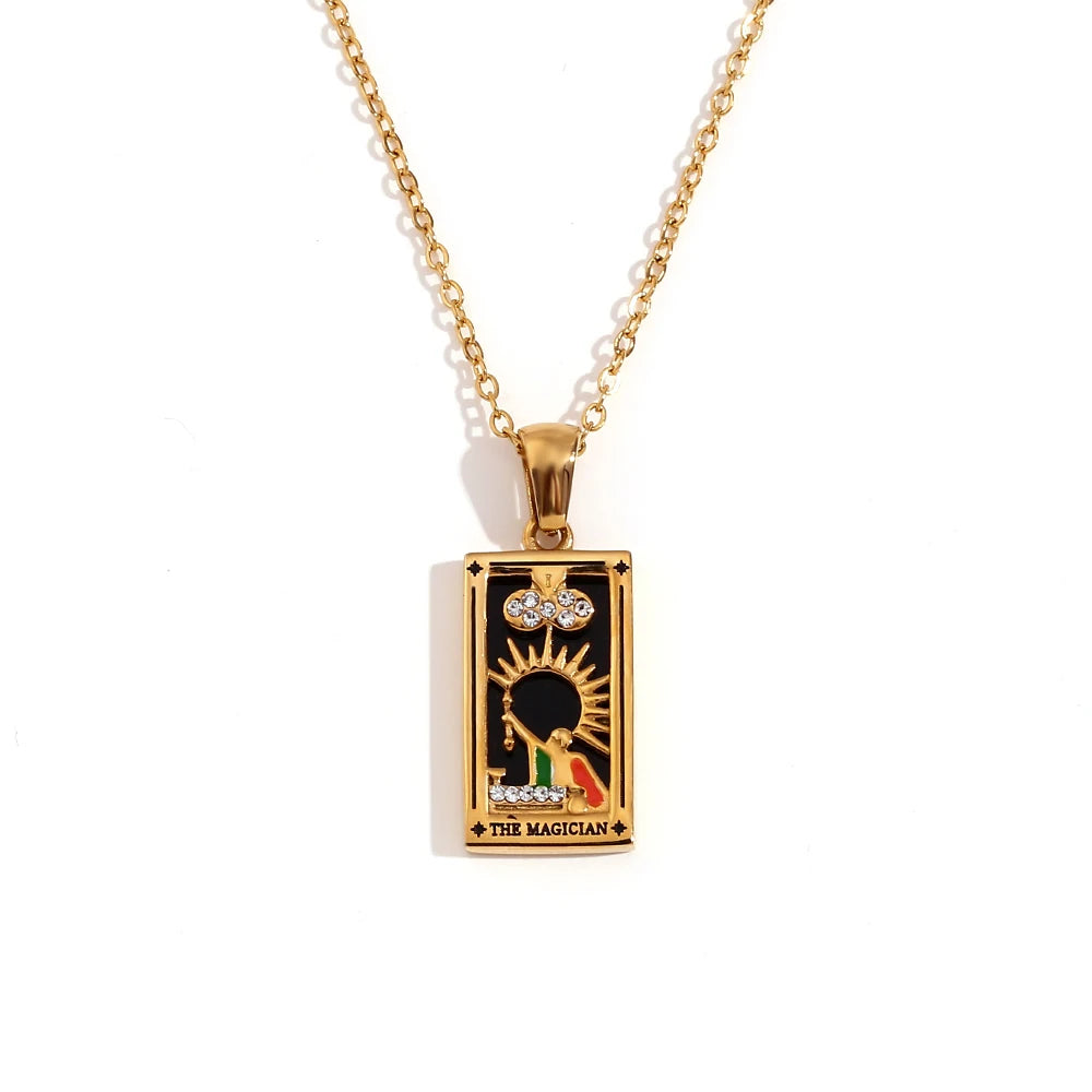The Magician - Tarot card Dainty 18k Necklace with Black Enamel