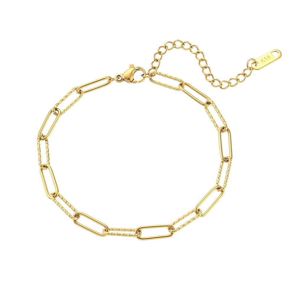 Paper Clip 18K Gold Chain Bracelet Stainless Steel