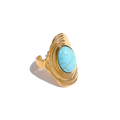 Immerse Ourselves - Gold Adjustable Ring with Turquoise