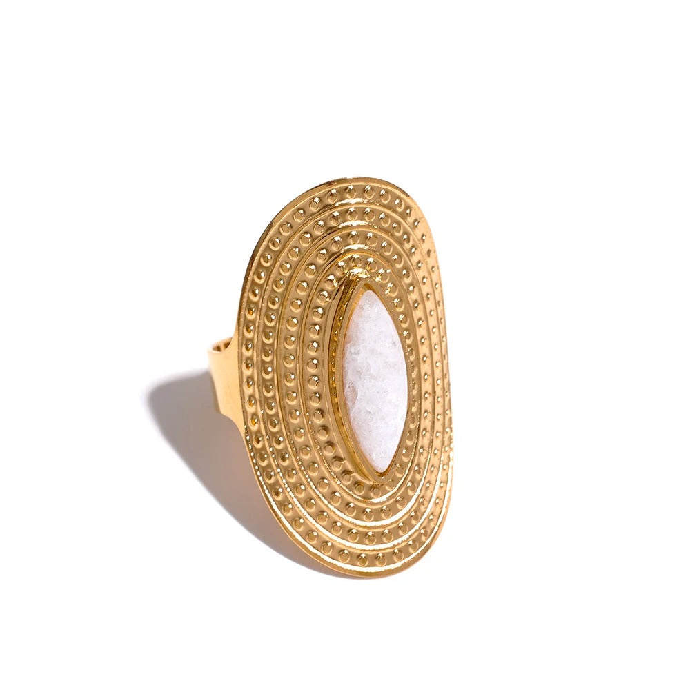 Step Into the Light - Gold Adjustable ring with White Agate