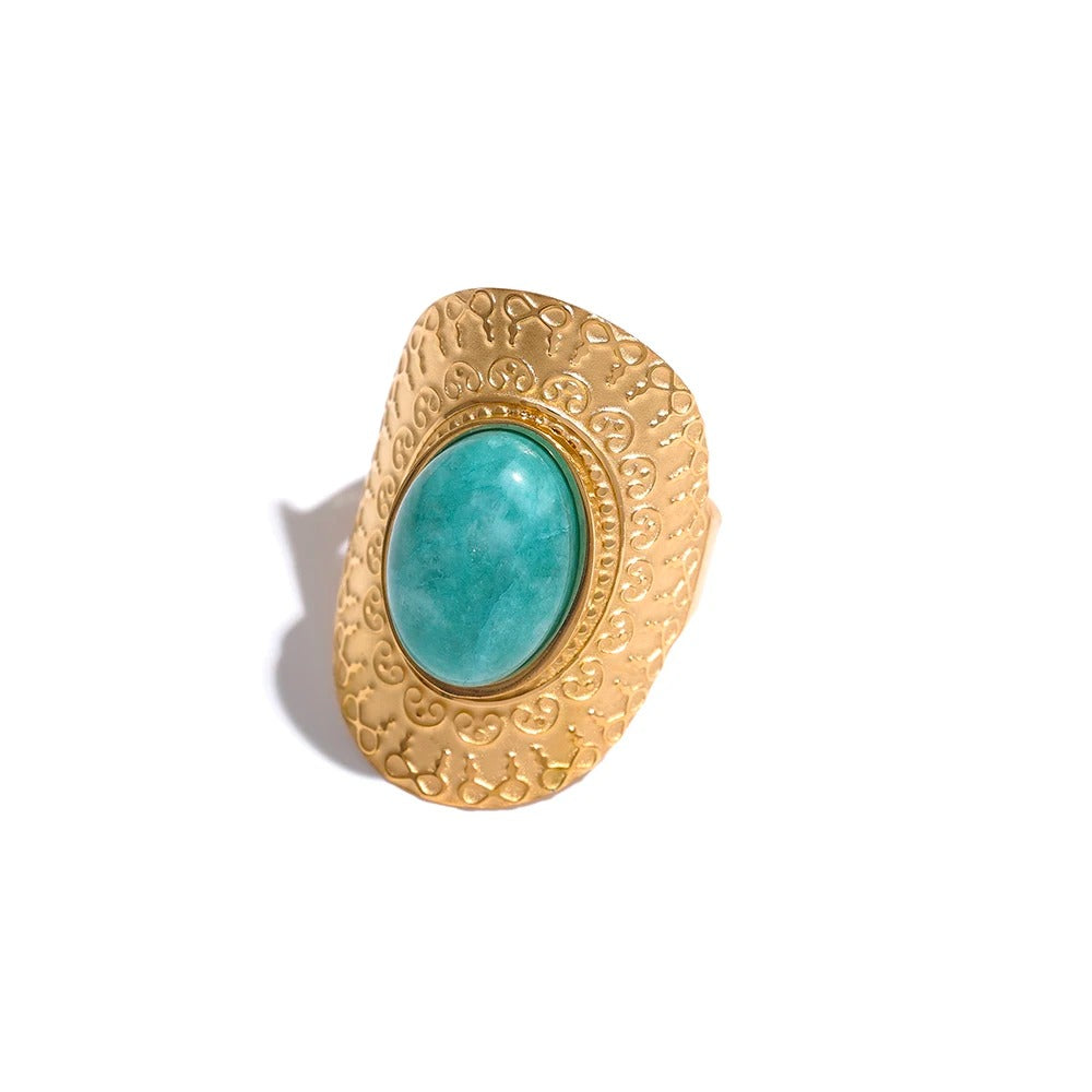 Standing Strong - Gold Adjustable Ring with Amazonite