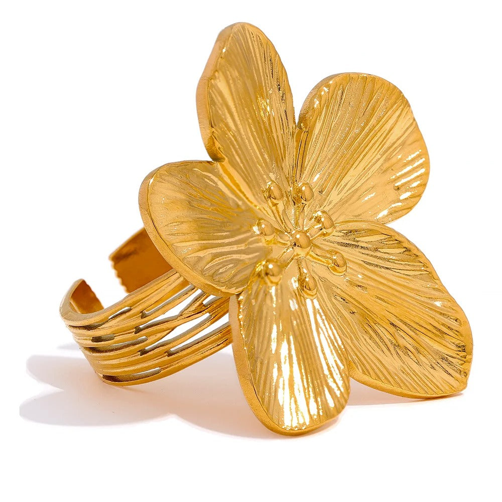 Golden Blossom: 18K Large Flower Open Ring