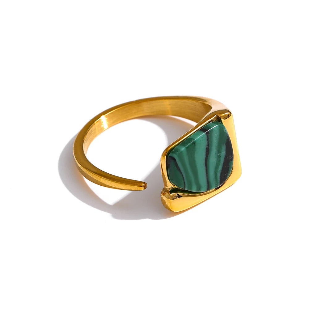 Stability - Gold Open Ring with Malachite