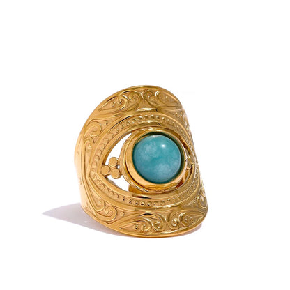 Vitality and Motivation - 18k Open Ring with Carnelian / Amazonite