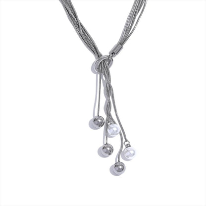 Mermaid's Treasure - Silver Multi Layer Long Necklace with Pearls