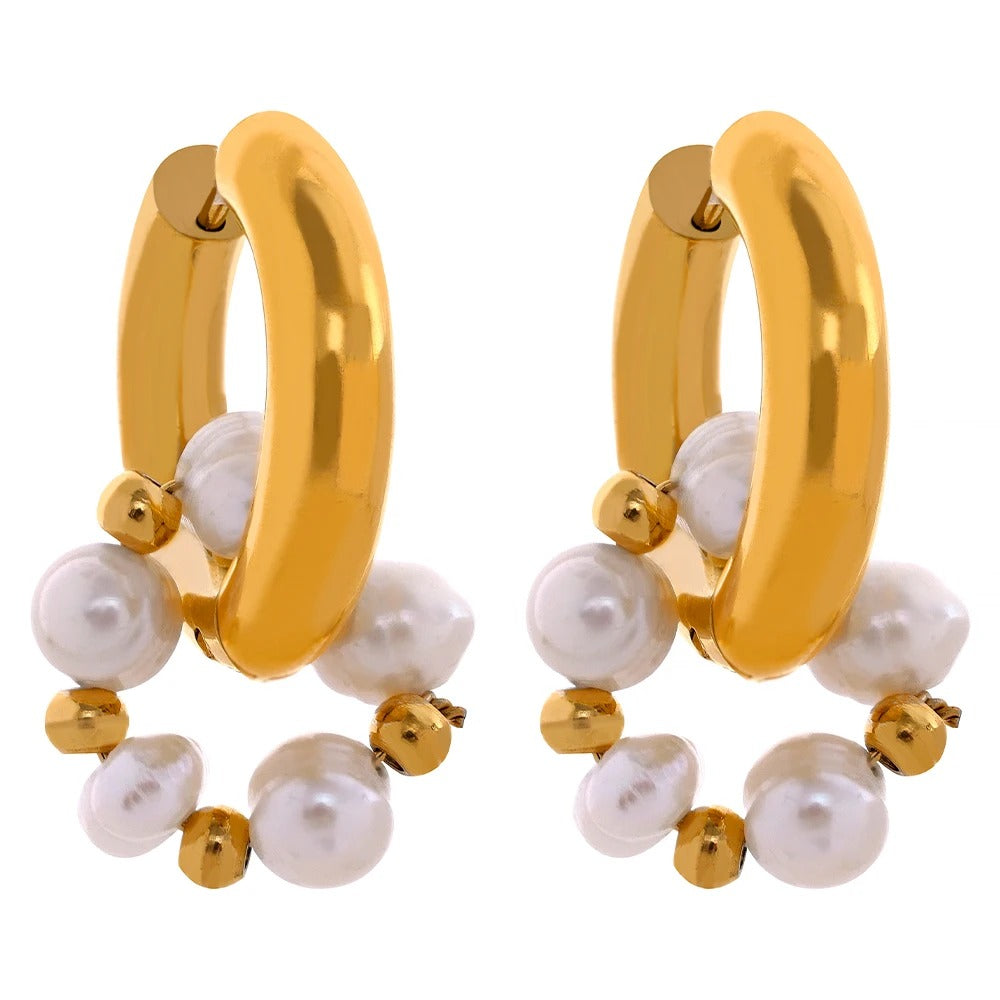 Pearl Crescents - 18k Hoop Earrings with Pearls