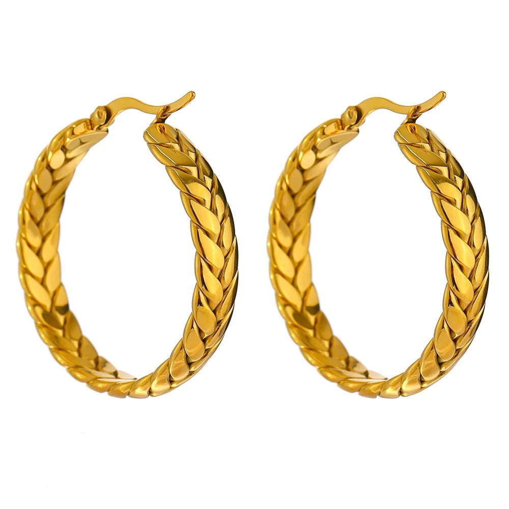 Golden Braided Elegance - Gold  Hoop Earrings