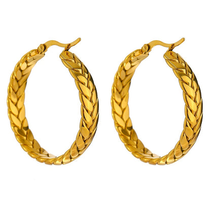 Golden Braided Elegance - Gold  Hoop Earrings