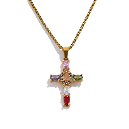 Embrace - Delicate Colourful Cross Necklace Gold/Silver