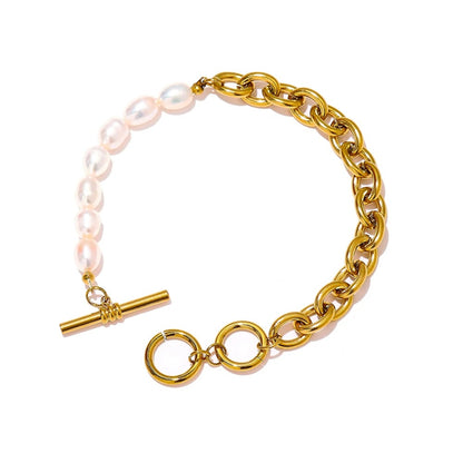 Revelation of Possibilities - 18k Chain Toggle Clasp Bracelet with Pearls