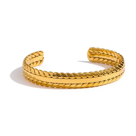 Golden Braided Elegance: 18k Gold Bangle Cuff Bracelet