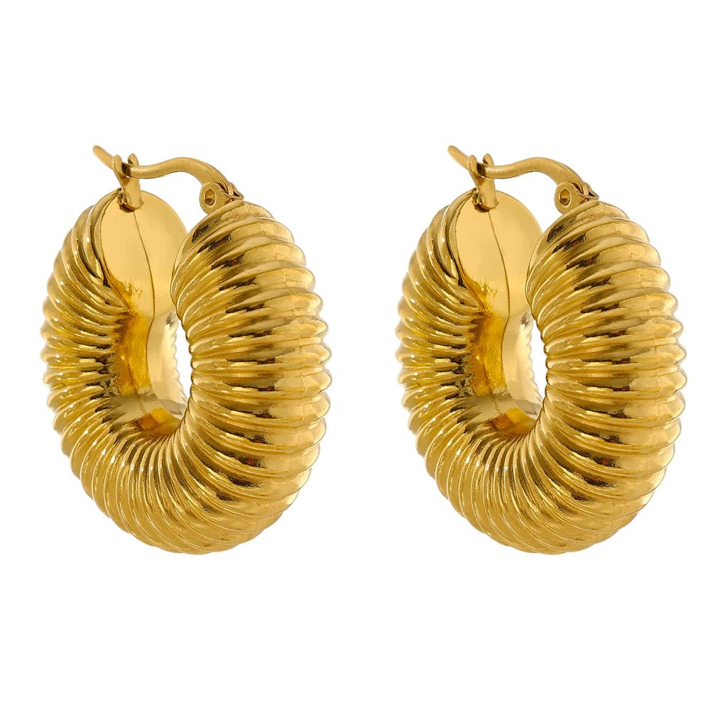 Round Chunky Hoop 18k Gold Earrings