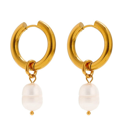 Oceanic Elegance - Gold Hoop Earrings with Natural Pearls