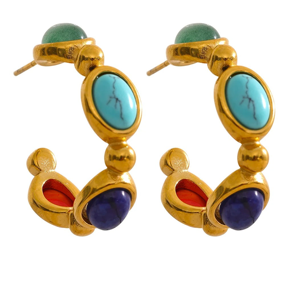 Delicate Guidence - Gold Hoop Earrings with Gemstones