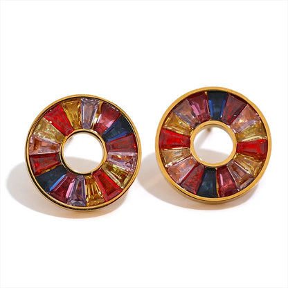 Vibrant - Rainbow Round Gold Stud Earrings