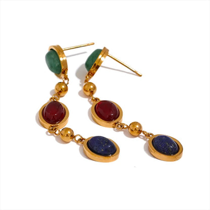 Attract Positivity - Gold Dangle Earrings with Gemstones