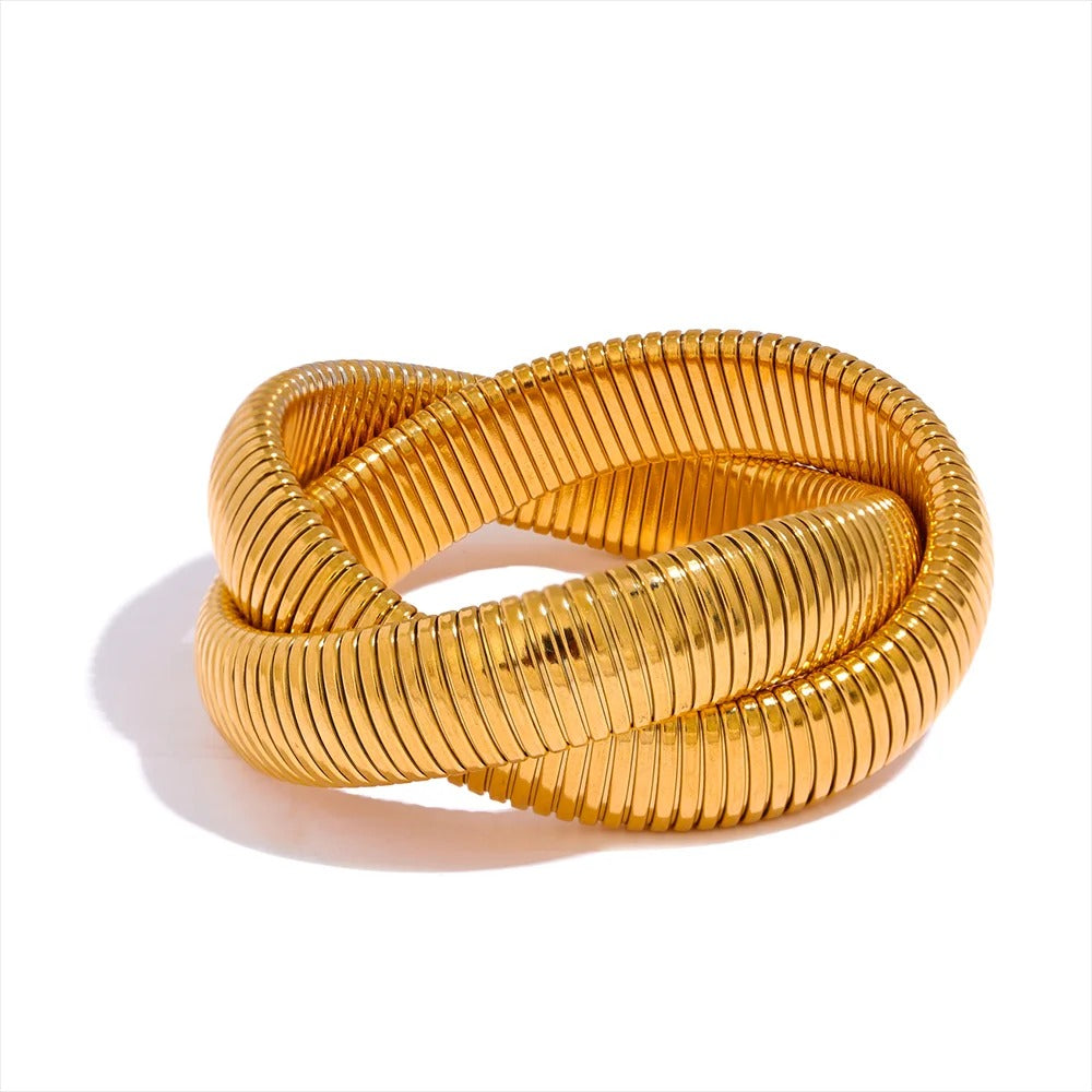 Twisted Majesty - 18k Gold Elastic Wide Twisted Bracelet