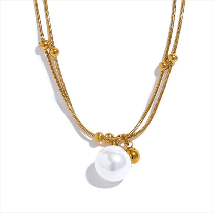 Prosperity - 18k Gold Double Layer Necklace with Pearl