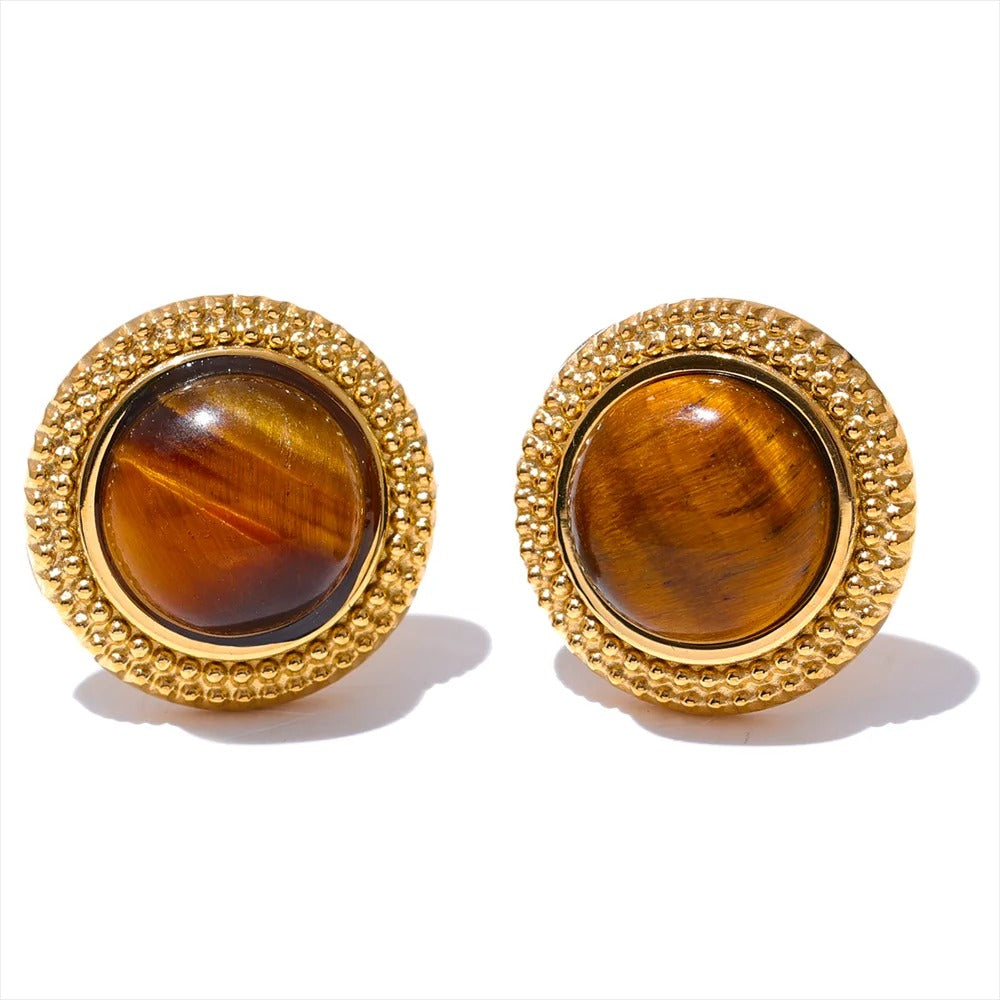 Harness Strength - Gold Stud Earrings with Tiger's Eye