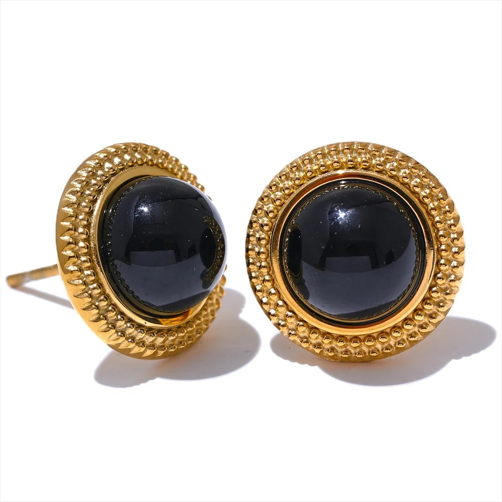 Determination - Gold Stud Earrings with Black Onyx