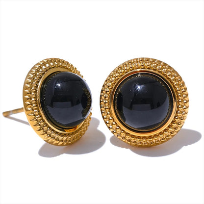 Determination - Gold Stud Earrings with Black Onyx