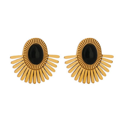 Devoted - Clip-On Gold Earrings with Obsidian