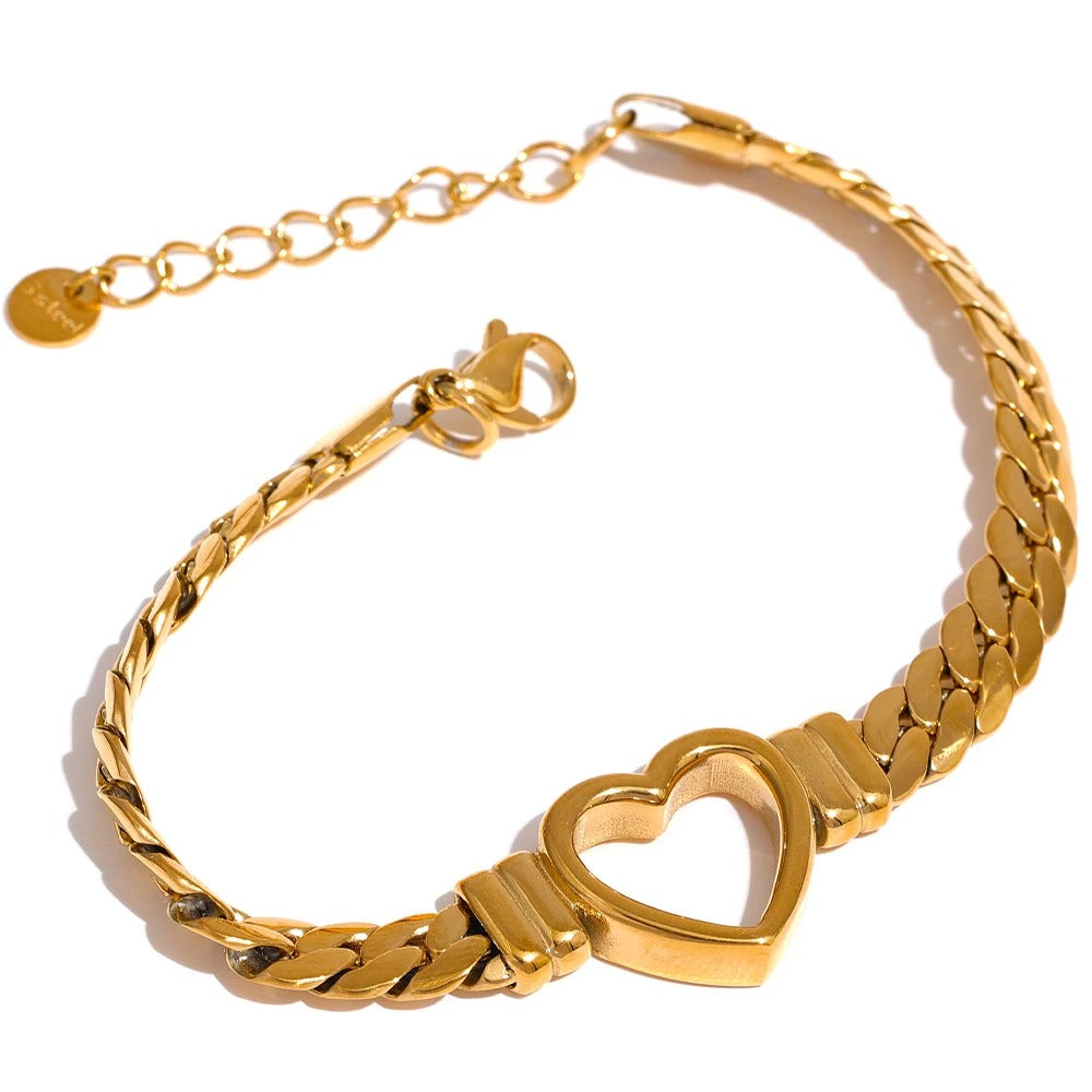 You are Loved -  Cuban Chain Heart Gold Bracelet