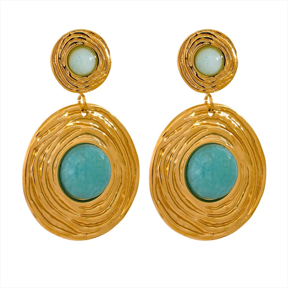 Move Beyond - Gold Dangle Earrings with Amazonite and Green Agate