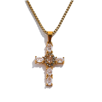 Embrace - Delicate Colourful Cross Necklace Gold/Silver