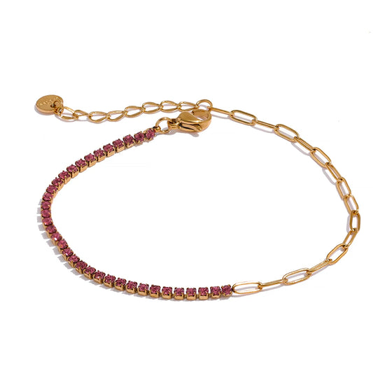 Pink Sparkle: Thin Colourful CZ Gold Bracelet