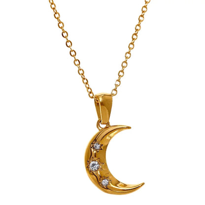 Crescent Moon Gold Crystal Dainty Necklace