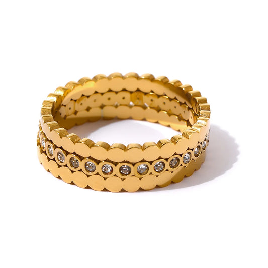 Stackable Crystal 3 Gold Rings Bundle Set