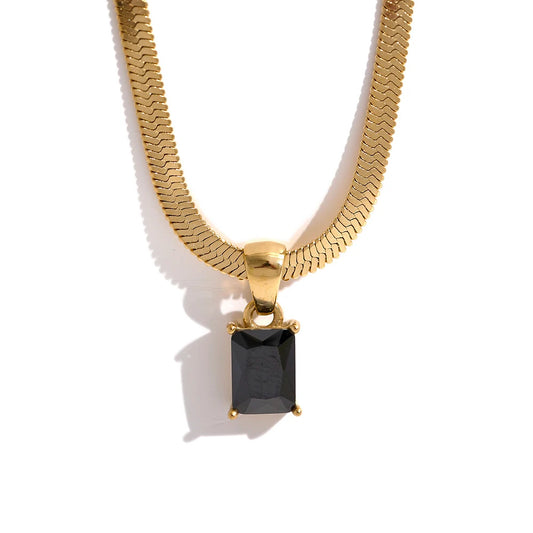 Nova Glow - Gold Flat Snake Necklace with Black Crystal